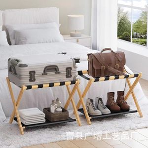 Estante de almacenamiento plegable de bambú de 2 niveles para equipaje, para uso en dormitorio u hotel. - Product Image 2