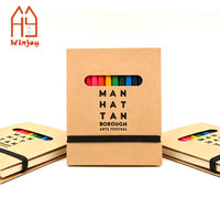 Ensemble de cahiers en papier kraft avec logo personnalisé, crayons de couleur, bande élastique, cahier recyclé, papeterie promotionnelle, cadeau