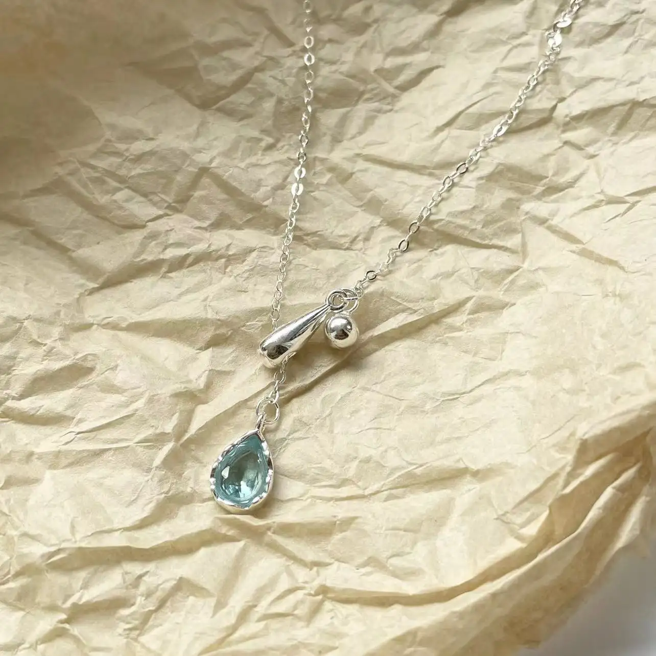 Collana di diamanti blu argento senza appannamento S925 collana di Lariat in argento Sterling placcato rodiato CZ zircone