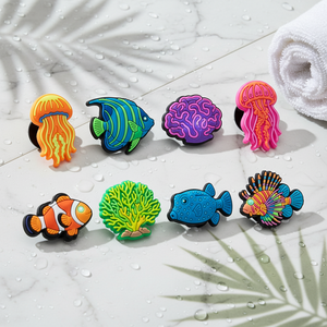 Breloques de luxe néon pour <span class=keywords><strong>chaussures</strong></span>, thème océan, poissons tropicaux colorés, méduses, coraux, décorations durables pour sabots, couleur et taille personnalisables - Product Image 4