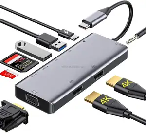 9 in 1 USB C docking station to 4K, VGA, 100W PD Type-C, TF/SD Card reader for computer