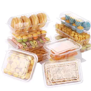 Bakery Clear Plastic PET Hinged Clamshell Packaging Box Transparent Pastry Desserts Deli Container for Cake Cookie