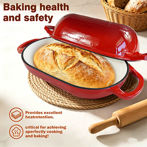 Four à pain au levain en fonte robuste, moule à pain bombé émaillé rouge avec doubles poignées en boucle pour les boulangers amateurs débutants - Product Image 4