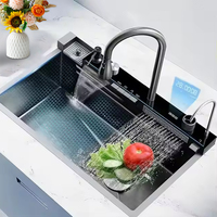 Évier multifonction moderne populaire à fente unique, évier cascade à affichage numérique LED anti-rayures avec lave-gobelet