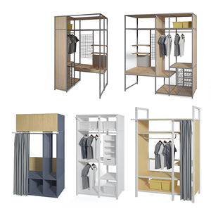 Armoire simple pour chambre d'hôtel ou d'hébergement, en acier forgé et bois, <span class=keywords><strong>avec</strong></span> tringle à vêtements et <span class=keywords><strong>rideau</strong></span> - Product Image 1