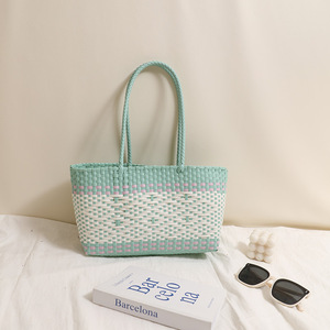 Fashion Plastic <strong>Woven</strong> Shoulder <strong>Bag</strong> - New Vegetable <strong>Basket</strong> Tote, Diamond Straw Beach <strong>Bag</strong> Vacation Resort Handbag - Product Image 4