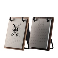 Calendrier de bureau personnalisé de qualité supérieure avec base en bois, impression de logo personnalisée, 2027, calendrier de table de haute qualité avec support pour téléphone