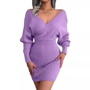 Vente en gros de vêtements pour femmes de style coréen, vêtements décontractés pour femmes, robe à manches bouffantes, robe en tricot pour l'automne et l'hiver - Product Image 3