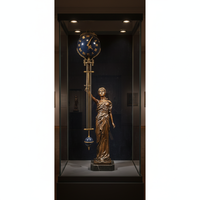 Statue antique mystérieuse en bronze de la déesse Juno, globe bleu de 9 pouces, bras oscillant en laiton, horloge mécanique de table/horaire
