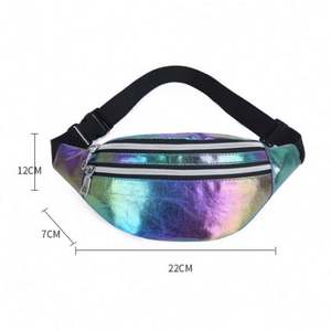 Riñonera Deportiva para Mujer con Logotipo Personalizado, Brillante, Holográfica, Impermeable, de Cuero PU, con Cierre de Cremallera, para Teléfono, con Interior - Product Image 6