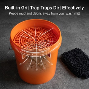 WB-P005 Seau de <span class=keywords><strong>lavage</strong></span> <span class=keywords><strong>auto</strong></span> 15L orange en PP avec filtre anti-grains et couvercle noir – Seau de detailing robuste pour le nettoyage automobile - Product Image 3