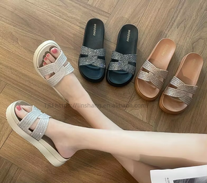 Factory Cheap Fashion Shiny Rhinestone Wedge Sandals Designer Sandals New Style High Quality Slipper Dress <b>Shoes</b> - Product Image 5