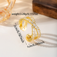 Anillo Abierto Ondulado Dorado Brillante con Circonitas Baguette Engastadas en Punta, Ajustable, para Mujer, Venta al por Mayor Personalizada
