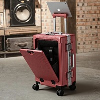 Valise à ouverture frontale en aluminium avec texture PC électronique - Serrure TSA et roues silencieuses pivotantes - Bagage cabine personnalisé