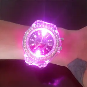 Senhoras led relógio de pulso, grande mostrador led relógio de quartzo moda luminosa