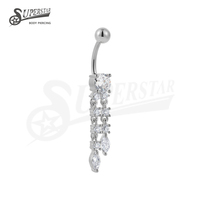 SUPERSTAR ASTM F136 Titane à filetage externe, Zircone cubique sertie à griffes, Pendentif gland pour piercing de nombril