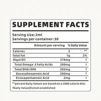 HDK Gouttes d'Oméga 3 Végétaliennes DHA à l'Huile d'Algues 200mg DHA 60ml Sans Poisson à Base Végétale Soutien Cérébral Supplément OEM ODM