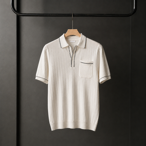 Polos de Golf Personalizados de Punto para Hombre, Estilo Old Money, Manga Corta Acanalada, Ribete en Contraste, Bolsillo en el Pecho, Marca Privada OEM ODM - Product Image 2