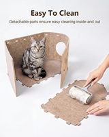 Tunnel pour chat modulaire détachable en feutre de laine beige, lit cachette pour chat à double couche et entrées multiples avec trou découpé en forme de tête de chat