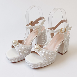 <span class=keywords><strong>Tacchi</strong></span> di perle bianche per donna fibbia con cinturino alla caviglia sandali con tacco di strass Open Toe scarpe da sposa da sera per il matrimonio - Product Image 2