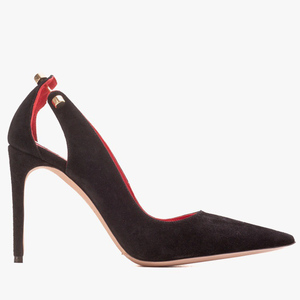 Zapatos de tacón de aguja de gamuza para mujer, talla grande 44, con decoración metálica, diseño recortado en la parte trasera, para pies anchos, ideales para la noche. - Product Image 5