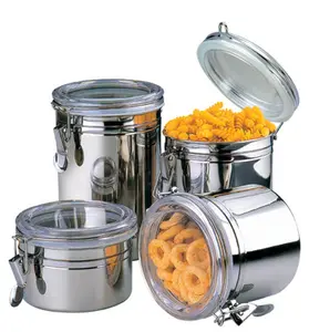 4 pezzi di Cibo Sigillate Ermeticamente Rotonda Cucina In Acciaio Inox di Caffè di Zucchero Tè Bottiglie di Condimento Vaso Conservazione Degli Alimenti Canister Set