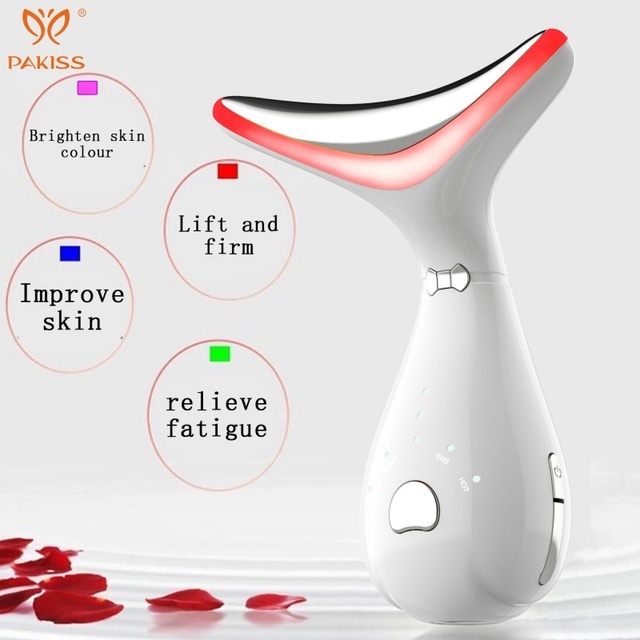2-in-1 Face and Neck Lifting Massager with 4 Color LED Light Therapy - EMS Vibration Skin Care Device