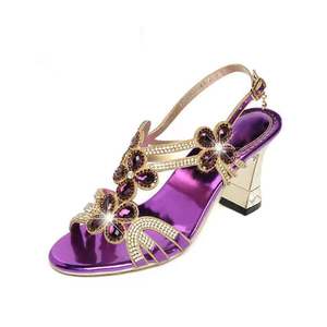 Xuanhui, Nuevo Diseño, Tendencia de Moda, Zapatos de Boda de Cuero Genuino para Exteriores, Sandalias con Tira en el Tobillo y Tacón Alto de Bloque de 7.5cm con Pedrería - Product Image 6