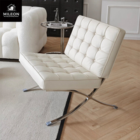 Fauteuil Barcelona, fauteuil de détente simple, style nordique, hôtel, salon, modèle de pièce, fauteuil en cuir et tissu, design en métal