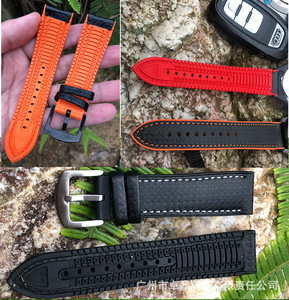 High Grade Carbon Fiber Hybrid Watch Straps Genuine Leather+Waterproof Fkm Rubber Strap Wholesale Custom 18/20/22/24mm - Product Image 6