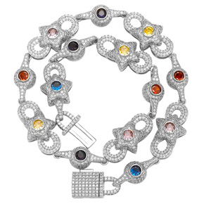 European American <b>Cross</b>-border Hip-hop Hot Colorful Zircon Copper <b>Chain</b> Unisex Necklace & Bracelet With - Product Image 5