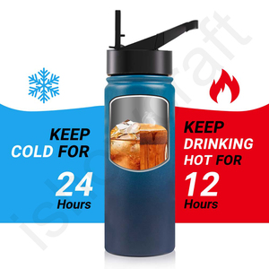 Stainless Steel <b>Flask</b> Wide Mouth <b>Straw</b> Lid Reusable Water Bottle Vacuum Insulated Dishwasher Safe BPA-Free 32 oz Black - Product Image 2
