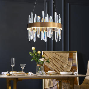 Lustre moderne de luxe en cristal géométrique pendentif suspendu pour salle à manger en acier doré avec interrupteur de contrôle alimenté par courant alternatif - Product Image 3