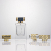 Flacon de parfum de luxe à fond épais de 50 ml avec vaporisateur, flacon de parfum rectangulaire en verre transparent de 100 ml avec couvercle doré
