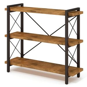 Home living room and bedroom bookshelf, iron and <b>wood</b> combination square <b>shelf</b>, multi-layer brown retro book <b>shelf</b> - Product Image 1