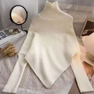 I-0688  Automne Hiver Femmes Hauts Vêtements de mode Pull en tricot ample irrégulier Vintage Col haut Manches longues Pulls féminins - Product Image 6