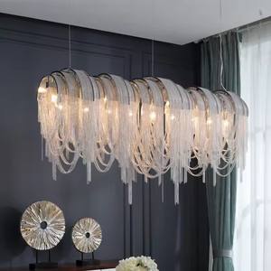 Aluminum Aluminum Chain Macrame Pendant <b>Light</b> Living Dining Room Tassels Fringe <b>Chandelier</b> - Product Image 2