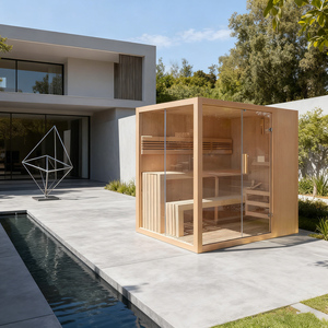 Cabine de sauna carrée en bois pour 4 personnes, prix le plus bas, sauna extérieur en forme de baril avec système de contrôle informatique et poêles électriques en option - Product Image 2