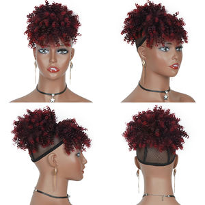 Nouvelles franges bouclées à cordon, franges bouclées crépues, extensions de cheveux synthétiques, clip sur les franges, postiches ajustables, <span class=keywords><strong>chignon</strong></span> - Product Image 3