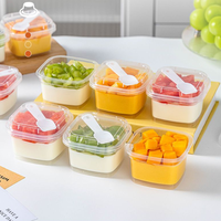 Boîte à gâteau ronde carrée transparente de 120 ml et 180 ml, gobelet en plastique PP personnalisé, pot à yaourt, pot à glace, pot à dessert avec couvercle et cuillère