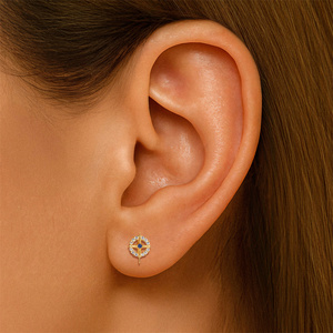 Boucles d'oreilles clous scintillantes en argent sterling S925, étoiles à huit branches et étoiles à quatre branches superposées, avec zircon cubique bleu, pour femmes et enfants - Product Image 4