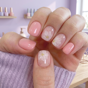 Faux ongles à presser personnalisés en ABS, 24 pièces, avec colle, style INS, courts, blancs, camélia glacé, paillettes dorées - Product Image 3