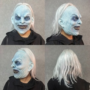 Scary Blue Demon Latex Mask with White Hair Creepy Horror Costume Prop for Adult Halloween Cosplay and Prank Parties - Product Image 3