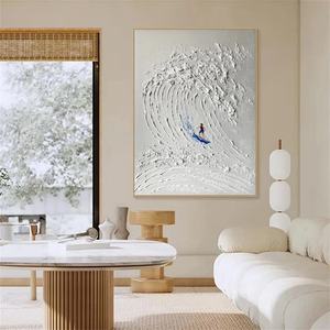 Peinture acrylique abstraite ciel et océan peinte à la main, toile neutre douce, art mural 3D pour la maison, l'hôtel, cadeau de décoration - Product Image 3