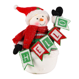 Figurine de bonhomme de neige en tissu avec chapeau rouge et bannière 'Hello' pour la décoration de fenêtre de Noël, directement de l'usine - Product Image 1