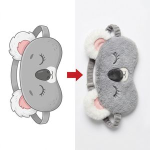 Masque de sommeil personnalisé en peluche Koala, design oreilles moelleuses et duveteuses, sangle élastique réglable, création sur mesure à partir de l'art de dessin animé animalier du client - Product Image 1