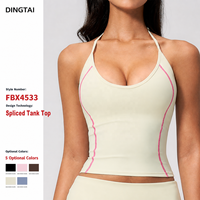 Soutien-gorge de sport Dingtai à blocs de couleur, réglable, à col halter, rembourré, sans armatures, pour femme, débardeur de yoga, fitness, entraînement, maintien léger