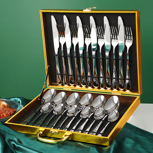 Juego de Cubiertos de Acero Inoxidable de 24 Piezas, Cuchillo, Tenedor y Cuchara Chapados en Oro, Vajilla Occidental, Juego de Regalo de Boda, Empaquetado en Caja Rectangular - Product Image 2