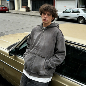 Sweat à capuche surdimensionné pour homme, coupe carrée, 100% coton 500 g/m², délavé à l'acide, avec trous, effet soleil, streetwear, personnalisable avec logo - Product Image 4