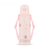 Bouteille d'eau isotherme pour enfants avec sangle d'épaule détachable, verrou de sécurité, ouverture à une touche, thermos de voyage pour enfants